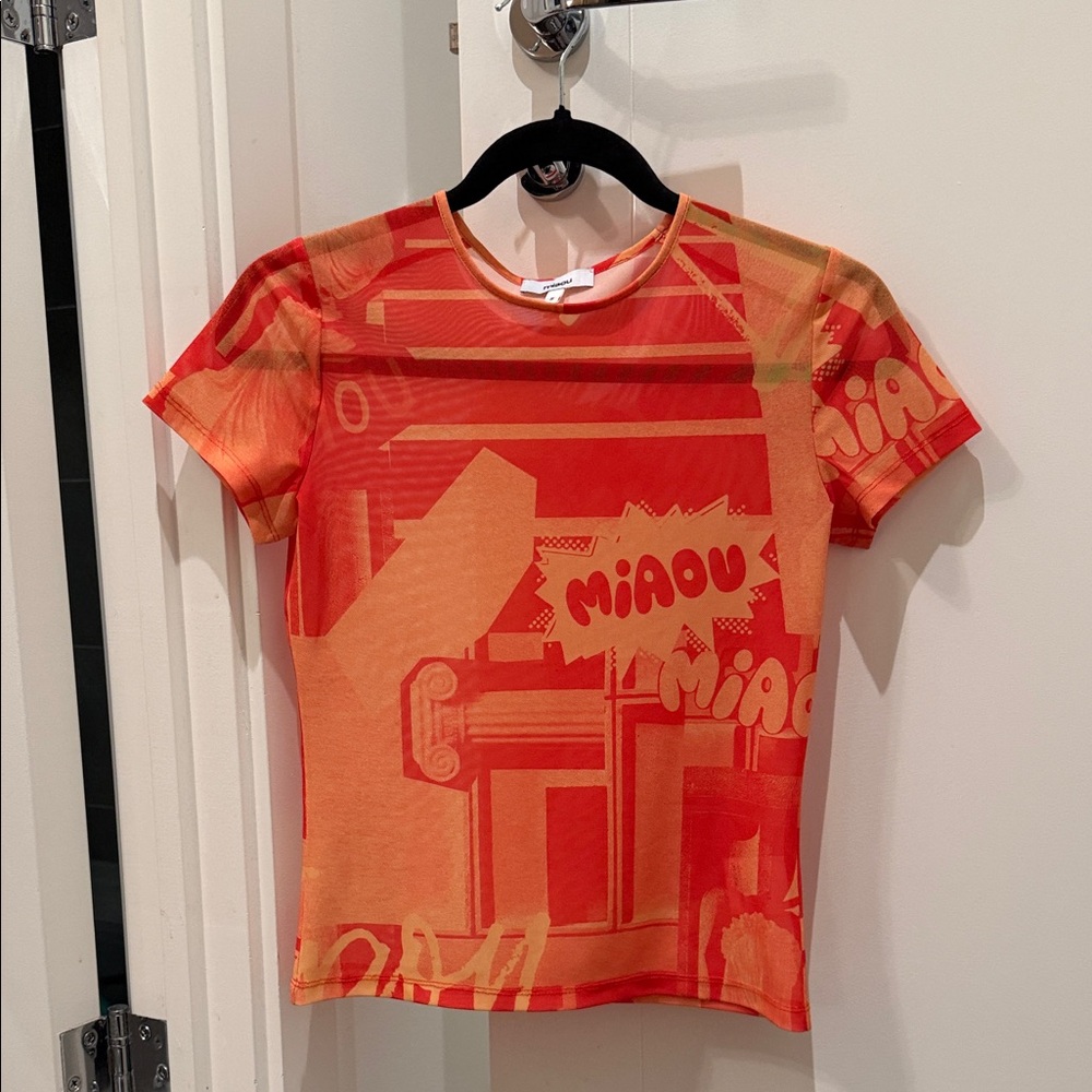 Miaou Vibrant Red-Orange Graphic Tee